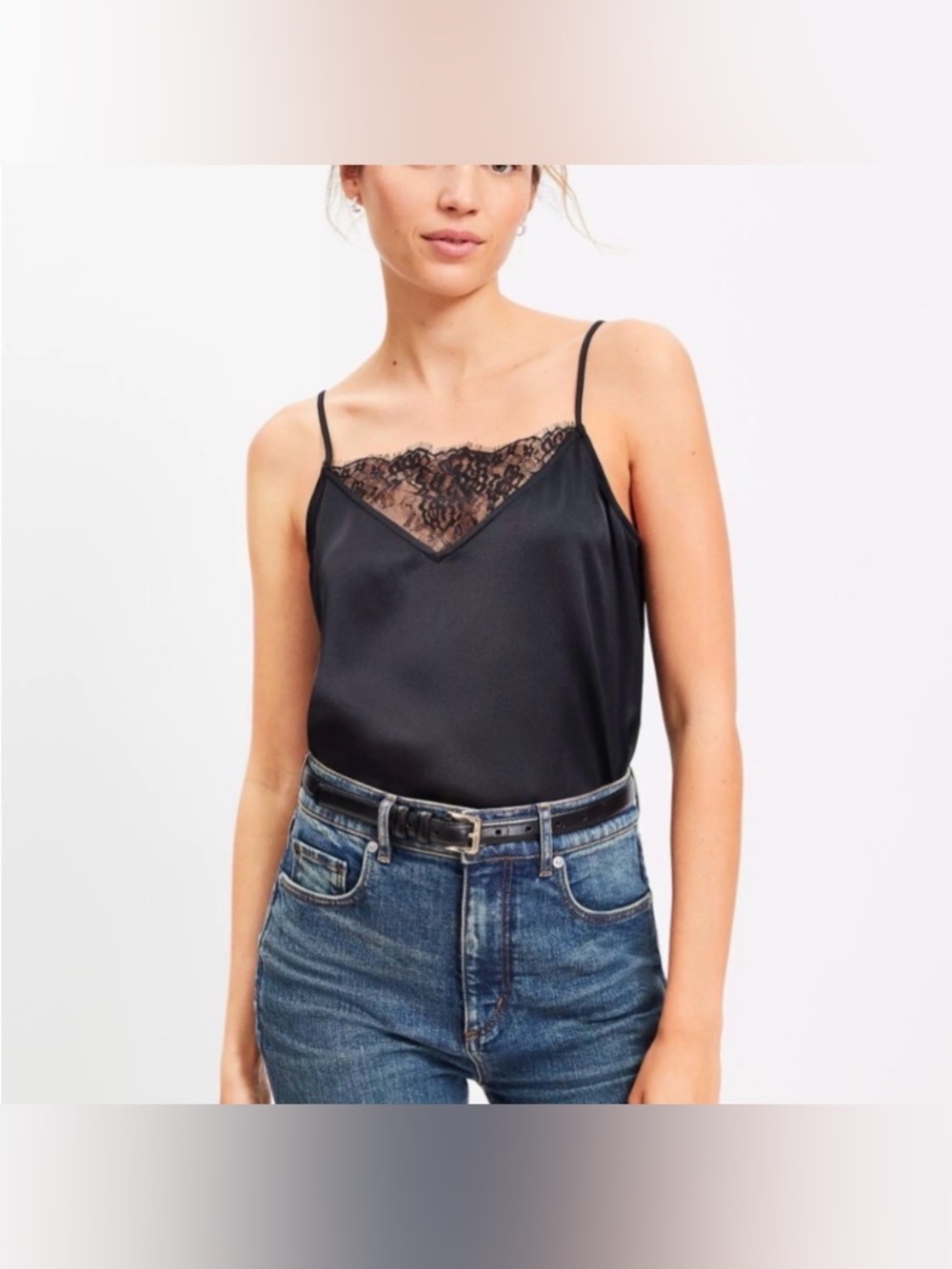 LOFT Black Satin Lace Insert Y2K Camisole NWT Elegant Whimsygoth Medium Witchy